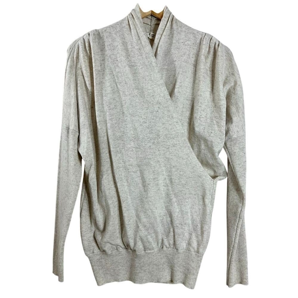 Lovestitch Oatmeal Heather Wool Angora Blend Surplice Wrap Sweater Medium